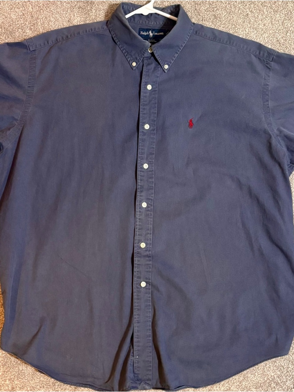 Ralph Lauren Men's Dark Blue Button-Down Shirt with Red Pony